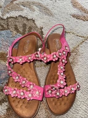 Patrizia Pepe Hot Pink Floral Pearl Slingback Sandals